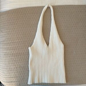 White Ribbed Halter Top